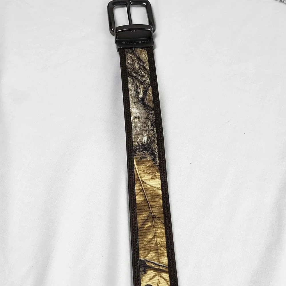 Realtree Belt Mens XL 42-44 Camouflage Brown Leather Reversible Hunting Gunmetal